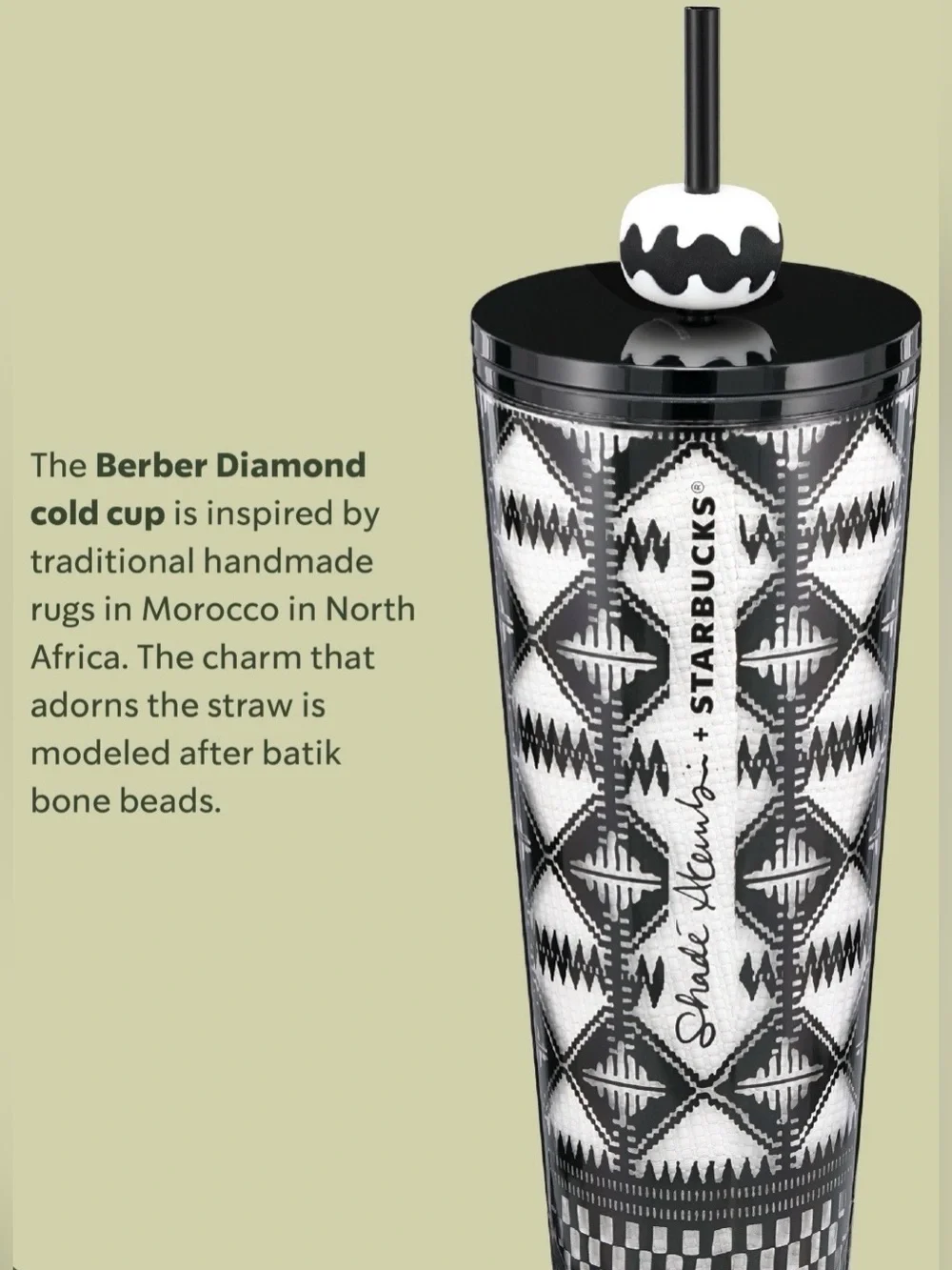 •NEW•Starbucks x Shadé Akanbi ‘Berber Diamond’ 24 oz Cold Cup Tumbler